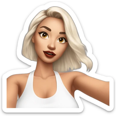 White Influencer model with fake lips wearing active wear taking a selfie sticker