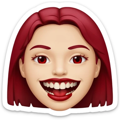 Close-up mouth with parted lips, teeth stained dark red, erotic menace sticker