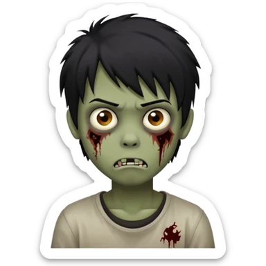 Boy, zombie, black hair, medium long, emo, shaggy, dark, spooky, creepy expression emoji sticker