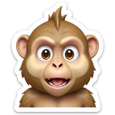 Cinematic Comical Macaque Portrait Emoji, Head tilted dramatically with an exaggerated, shocked expression and a raised eyebrow, featuring a lively, nimble build with spiky fur and wide, comically expressive eyes, Simplified yet hilariously animated features, highly detailed, glowing with a slightly sassy, vibrant glow, high shine, dramatic yet playful, stylized with an air of cheeky primate attitude, soft glowing outline, capturing the essence of a meme-worthy macaque that looks ready to deliver a playful side-eye into viral fame! sticker