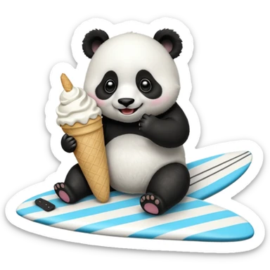 Panda eating ice cream on surfboard sticker