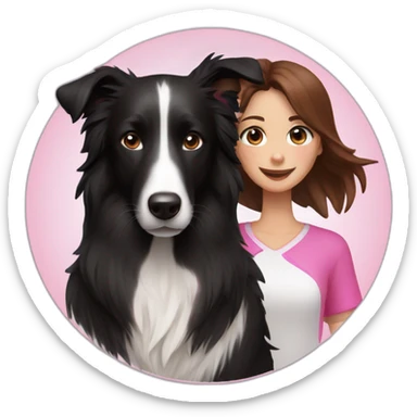 black border collie and woman with long brown hair with pink ends sticker