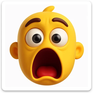Make the surprised face emoji much more dramatic, with wide open mouth, raised eyebrows, and exaggerated eyes, in the style of Microsoft 3D fluent emojis (3D Emoji style). sticker