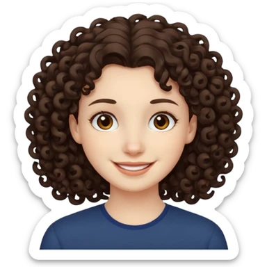 Pale skin, curly dark brown hair, medium brown eyes. sticker