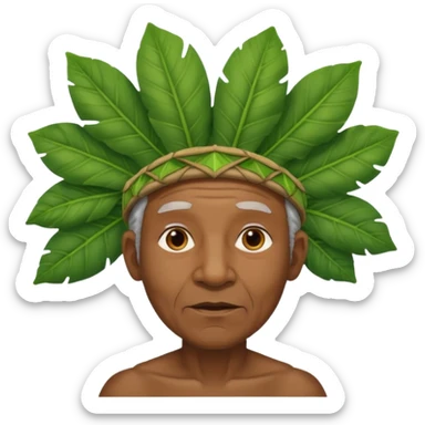 a old black man with jungle wearing a large leaf headgear bye  sticker