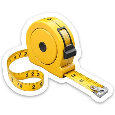 A 3D emoji-style yellow measuring tape, rolled in a spiral with black markings, realistic light and shadow, minimalistic background, vector-like clean design. sticker