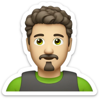 fat middle aged developer short dark brown graying hair goatee with green eyes sticker