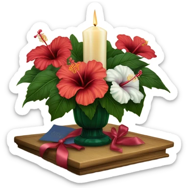 A vintage floral arrangement of hibiscus with a satin ribbon and a candlelit setting
 sticker