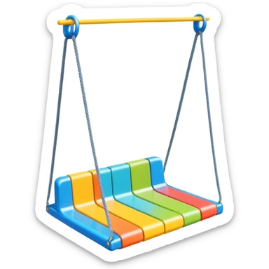 a colorful plastic swing with a safety bar in front, hanging from two ropes, glossy surface and soft shadows sticker