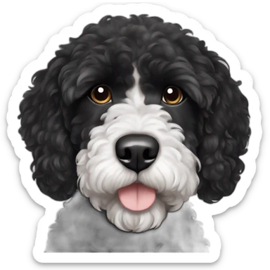 black body Portuguese water dog with white chin and chest sticker
