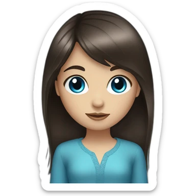 Dark brown long hair fringe girl with blue eyes sticker