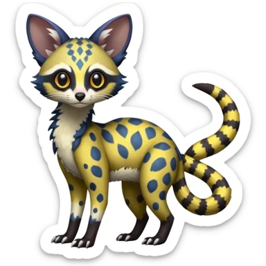 Rare realistic warm-colored lush exotic cute edgy epic aesthetic gloomy spooky dark modern colorful cyber-Genet-Trico-species-Fakemon-hybrid-creature, with beautiful intricate markings, full body sticker