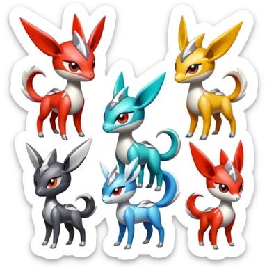 Shiny Colorful Meloetta-Latias-Koraidon-Peppercat-Wargreymon-Protogen-Fakémon-fusion-hybrid-creature sticker
