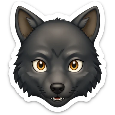 a questionning black wolf raising an eyebrow sticker