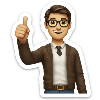 male nerd brown hair thumbs up sticker
