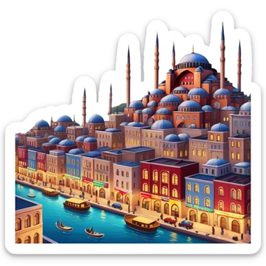 Cinematic Realistic Istanbul Pop Culture Emoji, depicted with a vibrant portrayal of the bustling cityscape rendered with lively textures and energetic, urban lighting. sticker