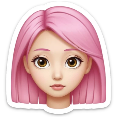 An Asian girl with pink-blonde hair, big eyes, thick eyebrows, and long eyelashes; only her head... sticker