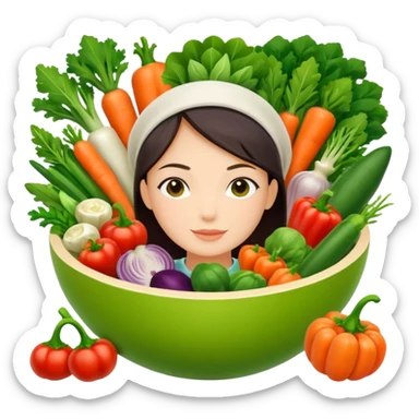 Healthy home cooking humanless avatar in clean style vibrant illustration. Fresh vegetables bowl, green tones, simple shapes, flat design, friendly and light. sticker