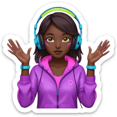 Korean Techno Dj girl with neon lights, dynamic pose sticker