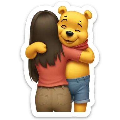 Winne the Pooh hugging brunette girl sticker