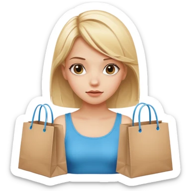 Cozy girl looking left and right between two shopping bags, playful puzzled expression — can’t decide between two options sticker