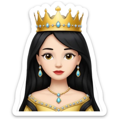 Black long hair queen with crown and luxury dress sticker