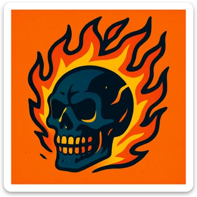 burning skull, fire effects, dynamic, high contrast sticker