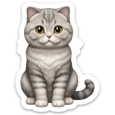 cinematic-[scottish fold cat]-realistic-full-body-sitting-emoji,-tail-curled-playfully-around-its-paws,-head-tilted-dramatically,-fluffy-[grey]-fur,-simplified-yet-realistic-focused-features,-highly-detailed,-glowing-with-an-almost-sarcastic-glow sticker