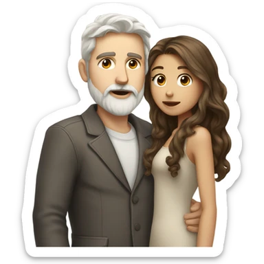 Girl with long dark brown wavy hair kissing tall white boy with light brown hair and light brown and grey beard sticker