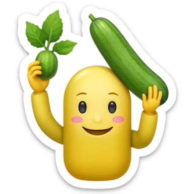 Android smiley face yellow body holding a cucumber upwards by his yellow hand sticker