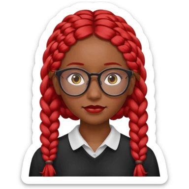 Dark Tan girl with long red plaits and red rmmed  glasses head neck and shoulder shot only sticker