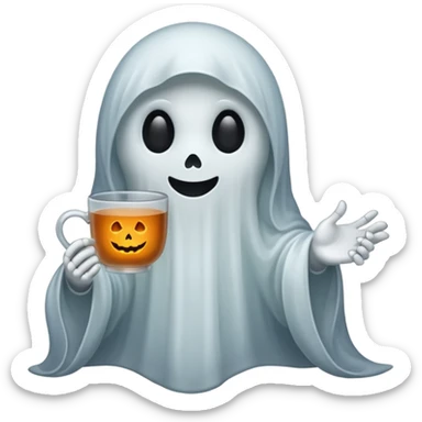  Spooky Ghost emoji holding a cup of tea sticker