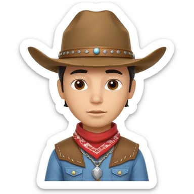 cute cowboy portrait, head and shoulders only, diverse skin tone, cowboy hat, bandana, western outfit collar, confident expression, 3D cartoon, mobile game icon style, clean background, no text, no watermark
 sticker