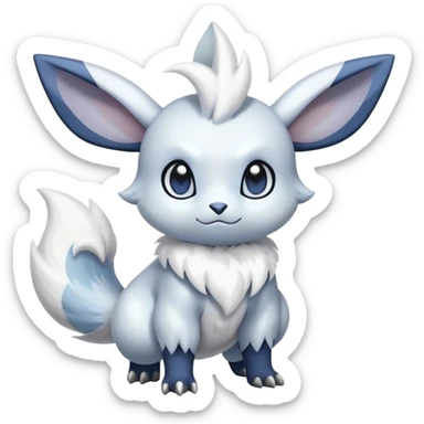 Shiny White Furry Snowy Ice-type Absol-Minccino-Emolga-Hybrid (Full body) sticker