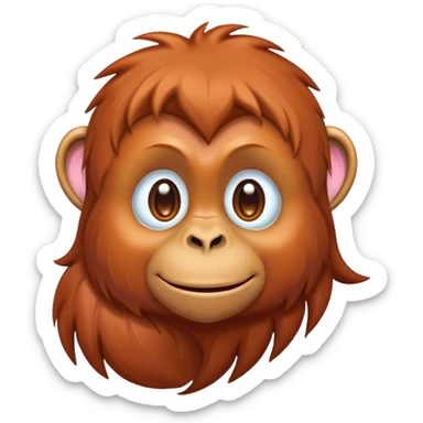 Cinematic Cute Orangutan Portrait Emoji, Head tilted playfully and inquisitively, with a gentle, expressive face accented by soft, flowing fur and round, sparkling eyes brimming with warmth, Simplified yet irresistibly adorable features, highly detailed, glowing with a warm, friendly glow, high shine, affectionate and lively, stylized with a touch of jungle whimsy, bright and endearing, soft glowing outline, capturing the essence of a mischievous yet loving orangutan that seems as if it could swing out of the screen into your arms! sticker