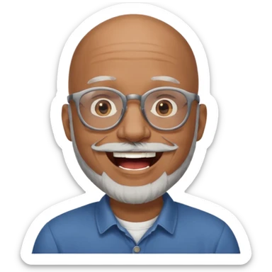 bald headed brown man gray beard glasses laughing sticker