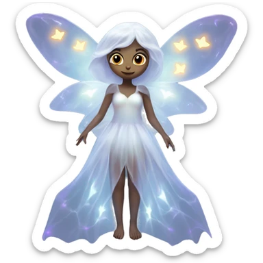 Elf ghost fairy in a translucent dress, ephemeral wings, surrounded by glowing ghostly lights, Halloween theme, emoji sticker