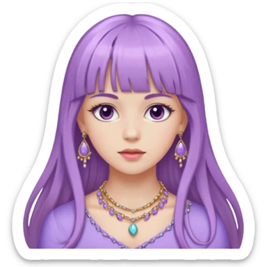 lilac girl with long hair and bangs worker and acessories sticker
