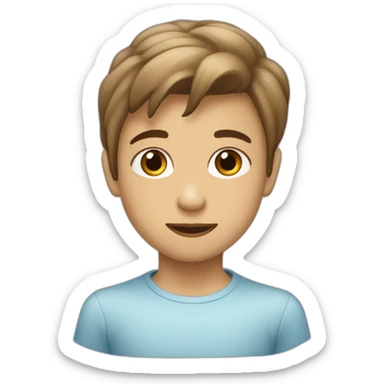 un niño con pelo liso y cafe castaño claro con ojos azules sticker