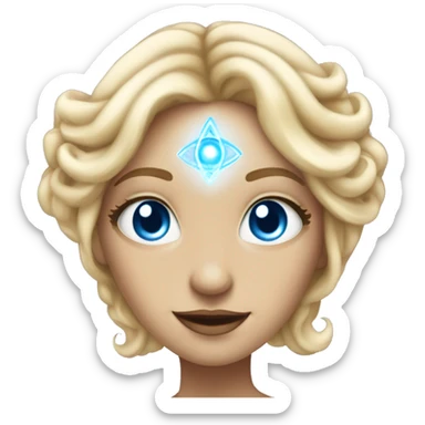 magical diva with thin pink andromedan face long blonde hair and blue eyes glowing third eye sticker