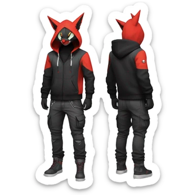 Dark Anthro Cool Noivern-Litten-Zangoose-Pokémon Punk Techwear Hoodie Cargo Collar Full Body sticker