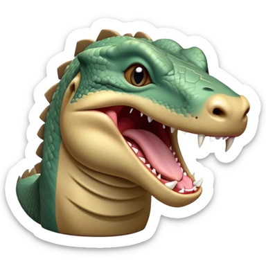Cinematic Realistic Cute Yawning Komodo Dragon Portrait Emoji, Head tilted slightly with a dramatic, wide-open yawn, showcasing a soft, rugged scaled hide with subtly drooping features and half-closed, drowsy eyes rendered in authentic detail, high shine, relaxed yet expressive, styled with a dash of natural desert charm, soft glowing outline, capturing the essence of a sleepy yet affectionate Komodo dragon that appears ready to stretch out for a deep, restful nap! sticker