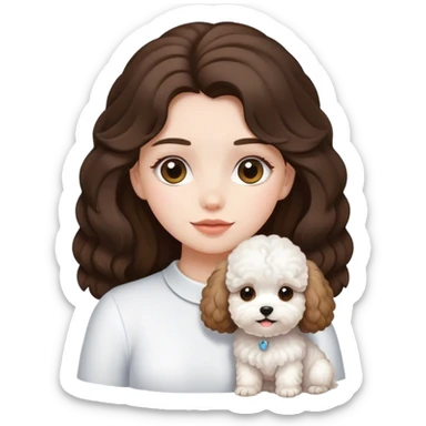 Brunette long haired girl with white maltipoo emoji sticker
