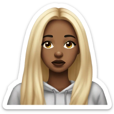 Sad tears in her eyes crying, Beautiful black woman with long waste length blonde hair , in a cozy sweatsuit in, girl wearing makeup long lashes thick glossy lips. she is crying, she is sad  sticker