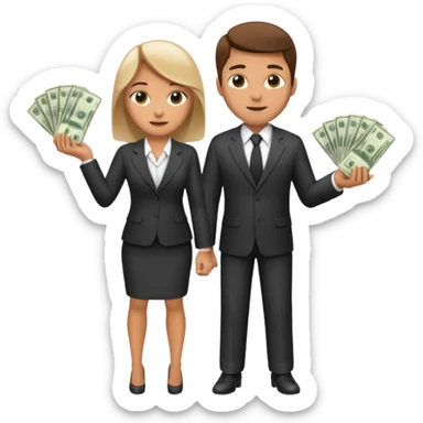 Una pareja (chico y chica de 28 años) vestidos con traje profesional y con dinero sticker
