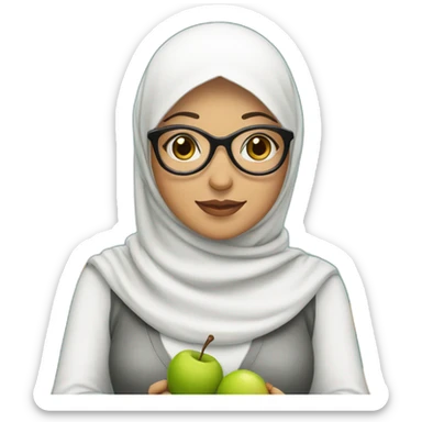 Mum with hijab and glasses and white skin holding fruits sticker