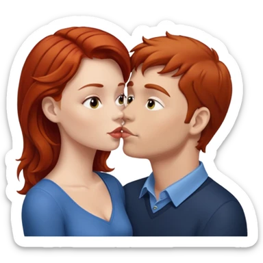 kissy face between white man with brown hair and redhead woman sticker