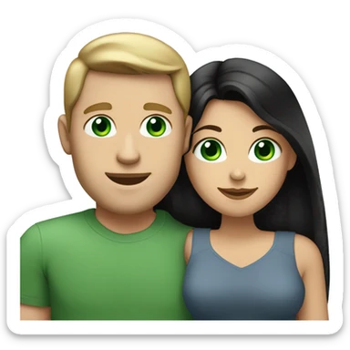 White man with blue eyes and BROWN hair hugging white woman with long straight black hair and green eyes sticker