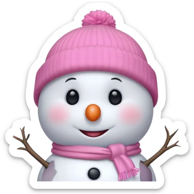 cute white and light pink snowman, up close, pink beanie  sticker