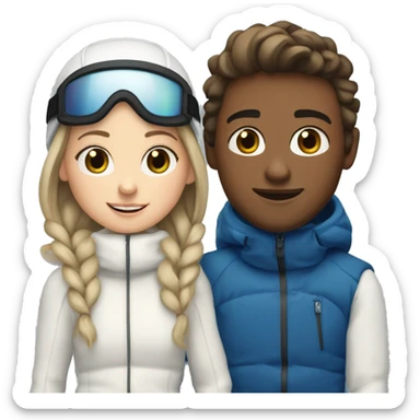White brunette boy and white brunette girl skiing together in love (just them two) sticker